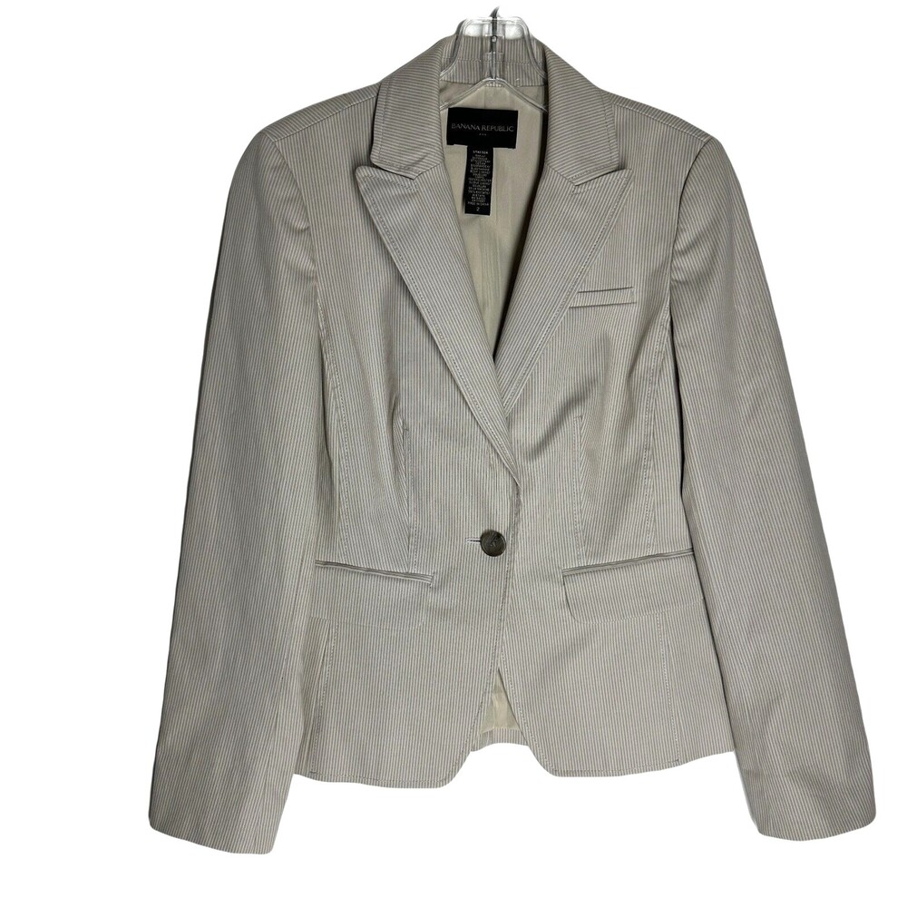 BANANA REPUBLIC Women's Blazer Size 2 Tan Striped Stretchy Career Suit Jacket